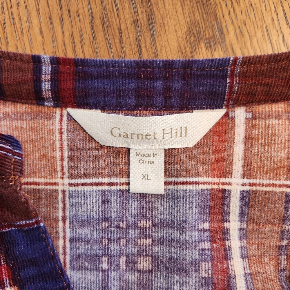 Garnet Hill Feather Wale Cord 3/4 Sleeve Dress Plaid Size XL - Picture 7 of 9